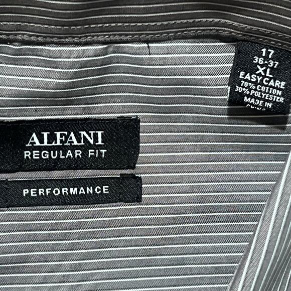 Alfani Men’s XL Dress Shirt Regular Fit Gray Stripe Performance Stretch NWT - Picture 7 of 7